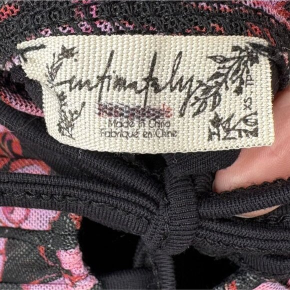 Free People Womens Ruched Butterfly Print Bodysuit XS Black Pink Going Out Top - Picture 4 of 6